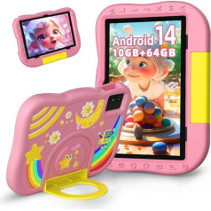 Rebecco bērnu planšetdators 10 collu Android 14 planšetdators bērniem ar astoņkodolu, 6000 mAh, 10 GB RAM + 64 GB ROM, dubultkameru, WiFi, BT5.2, bērnu bloķētājs, iepriekš instalēta bērnu programmatūra mācību planšetdators