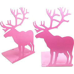 Modes radošo karikatūru karikatūra Cute Iron Elk Moose Pattern Nonskid Metal Office Desk Bookends (rozā)