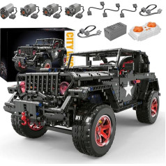 RC apvidus automašīnas Wrangler Black Warrior Toy Building Block, 1/8 mēroga pikaps ar apgaismojumu, celtniecības bloku dāvana tehnoloģiju entuziastiem, pieaugušajiem un pusaudžiem no 14 gadiem (2272 gabaliņi)