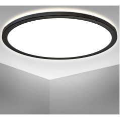 B.K.Licht - LED griestu gaisma ar netiešo gaismu, ļoti plakana, neitrāli balta gaismas krāsa, LED panelis, griestu gaisma, lampa, dzīvojamās istabas lampa, guļamistabas lampa, virtuves lampa, 42 x 2,9 cm, melns