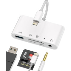 Karšu lasītāja adapteris iPhone (5-in-1) 3,5 mm austiņas + TF + SD karšu lasītājs + USB + Lightning ātrās lādēšanas sadalītājs OTG aux Audio Micro SD karšu lasītājs Atmiņas karšu uzlādes kabelis Piederumi priekš