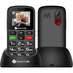 SweetLink S2 Mobilais tālrunis senioriem bez līguma Dual SIM 2G GSM, 1400 mAh akumulatora baterija, mobilais tālrunis senioriem bez līguma, 1,77 collu krāsu displejs, lielais pogu mobilais tālrunis ar uzlādi