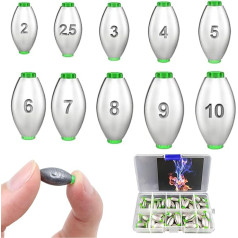 Makšķerēšanas svina komplekts, makšķerēšanas svins, makšķerēšanas atsvaru komplekts, noņemami makšķerēšanas atsvari, 2 g, 2,5 g, 3 g, 4 g, 5 g, 5 g, 6 g, 7 g, 8 g, 9 g, 10 g svina makšķerēšanas komplekts ar uzglabāšanas kārbu (10 i