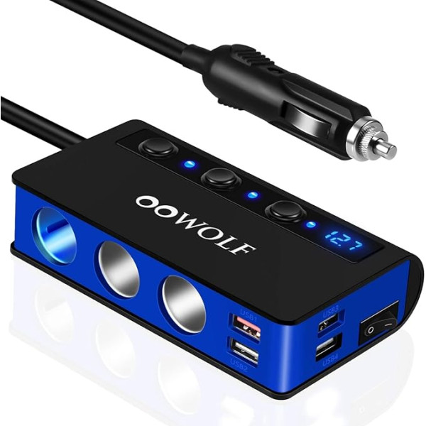 OOWOLF Cigarešu aizdedzinātāja sadalītājs lādētāja adapteris - QC 3.0 Automobiļu trīskāršais 180 W 12 V / 24 V auto sadalītājs ar voltmetra slēdzi GPS Dash Cam tālruņa planšetdatoram