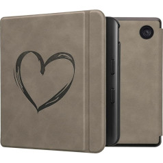 kwmobile Korpuss saderīgs ar Kobo Kobo Kobo Libra Colour/Tolino Vision Colour Case - Mākslīgās ādas vāciņš - Heart Brush Grey