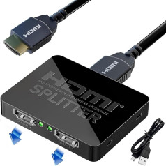 HDMI sadalītājs 1 in 2 Out, 4K HDMI sadalītājs diviem monitoriem, 2 portu HDMI sadalītājs 6,5 cm², HDMI pastiprinātāja sadalītājs Xbox PS4 PS3 Sky Box Fire Stick projektoram (tikai spogulis, nav pagarināts)