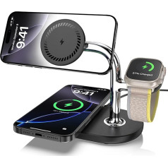 Bezvadu lādētājs Apple, 3 in 1 bezvadu uzlādes stacija iPhone 16/15/14/13/12, uzlādes stacija Apple Watch 10/9/8/7/6/6/SE, induktīvā uzlādes stacija AirPods 4/Pro