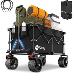 Sekey XXL Plus rokas ratiņi salokāmi ar bremzēm, 200 L, 200 kg ietilpība, 17 x 10 cm īpaši platas riepas, universāls rokas ratiņš, patentēts salokāms no četrām pusēm, XXL-PlusB 4011, melns