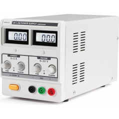 VELLEMAN - LABPS3003 līdzstrāvas laboratorijas barošanas avots 0-30 VDC / 0-3 A Max ar 2 LCD displejiem, balts/pelēks 400434