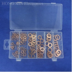Dichtungsring, 110-teiliges Sortiment an SAE-Flach-O-Ring-Kupfer-Unterlegscheiben-Dichtungen, 6 Größen in Kunststoffbox, M6, M8, M10, M11, M12, M16