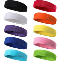 Pack of 10 Vīriešu Sieviešu galvas lenta Sporta sviedru lenta priekšgalā Elastīga matu josla, kas izgatavota no kokvilnas