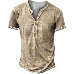 Vīriešu krekliņš ar garām piedurknēm/īsām piedurknēm Henley, Vīriešu ikdienas krekliņš, Vintage, Viegls, Kokvilna, Slim Fit, T-krekls