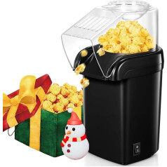 Karstā gaisa popkorna aparāts, 1200 W mājas popkorna aparāts, ātrs popkorns 2 minūtēs, bez taukiem un eļļas, ar mērkaroti kukurūzai, kompakts dizains, piemērots mājas video un Ziemassvētku ballītēm, melns