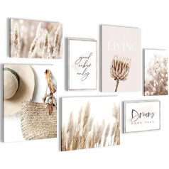 Sienas attēli Viesistaba | Pilnīgi gatavs pakāršanai | Boho Pampas Grass Beige Pink | 7 Modern Mood Plakāti | N006671a