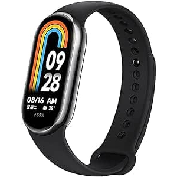 Xiaomi Mi Smart Band 8 fitnesa izsekotājs un aktivitātes izsekotājs (AMOLED displejs, SpO2 izsekošana, miega monitors, sirdsdarbības monitors, paziņojumi, soļu skaitītājs, 5 ATM ūdensizturīgs, lietotne Mi Fit)