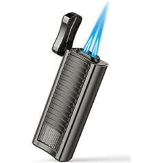 Jet Lighter, Kollea Windproof Lighter, Double Jet Flame Butane Lighter with Punch and Stand, Windproof Gas Refillable Butane Lighter, Great Gift Idea for Men (No Gas)