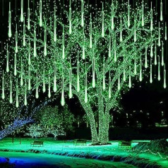 SUAVER Solar Light Outdoor, 8 Tubes Meteor Shower Rain Lights, Solar Christmas Fairy Lights, Waterproof 288 LEDs Drop Lights for Wedding Party Garden Tree Home Decoration Outdoor (Green)