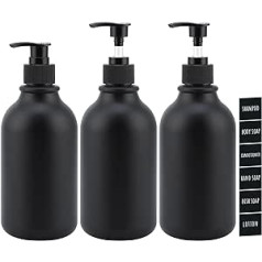 Segbeauty Soap Dispenser Matte Black, Pack of 3, 500 ml Shampoo Dispenser for Shower, Shampoo Bottles for Filling with Labels, Refillable Soap Dispenser, Plastic for Kitchen, Bathroom