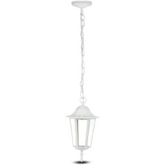 V-TAC Matte White Rustic Industrial Style E27 Ceiling Light – Aluminium with Glass Panels IP44 Outdoor Pendant Lamp