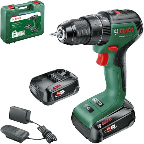 Bosch Home and Garden UniversalImpact 18V-60 akumulatora urbis ar āmuru (2 akumulatori, 18 voltu sistēma, futrālī)