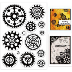 GLOBLELAND Mehāniskie zobrati caurspīdīgi zīmogi DIY Scrapbooking Decor Gears Steampunk Vintage caurspīdīgi silikona zīmogi karšu izgatavošanai Foto albuma dekorēšanai