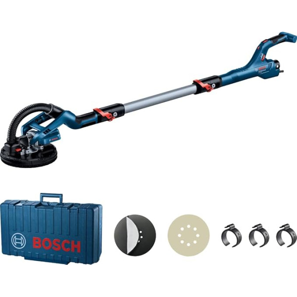 Bosch Professional Trockenbauschleifer GTR 55-225 (550 Watt, Schleifteller-Ø 215 mm, inkl. 1x Schleifblatt M480, 1x Schleifteller-Set weich, 3 x Kabelclip, im Handwerkerkoffer)