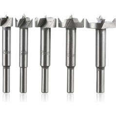 Mesee 5Pcs Forstner drill bitu komplekts, 15-35mm Carbide Forstner Bits HSS Wood Plate Flat Wing Drill Round Shank Snake Hole Opener Kokapstrādes instruments