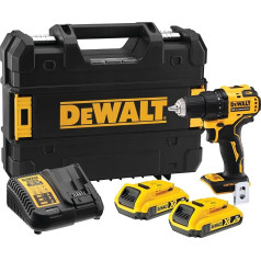 Dewalt 18V XR 2 ātrumu akumulatora urbjmašīna DCD708D2T (bez suku metāla pārnesumkārba, 13 mm metāla ātrās atbrīvošanas skava, LED darba gaisma, komplektā ietilpst 2x akumulatori, lādētājs, jostas stiprinājums, T Stak kaste)