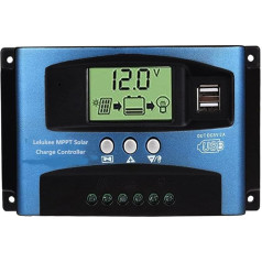 Lelukee 100A Solar Charge Controller Saules lādēšanas kontrolieris Solar Charger Controller Solar Panel ar divējāda lietojuma USB 12 V / 24 V, LCD displejs, inteliģentais kontrolieris, automātiskais saules bateriju/saules bateriju/saules paneļu/l