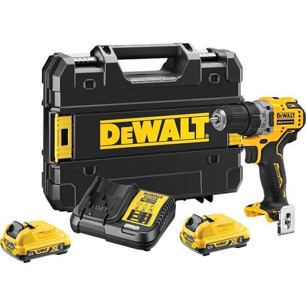 Dewalt DCD701D2 12 V akumulatora urbjmašīna (bezsuku motors, 15 līmeņu griezes momenta regulēšana, 2 ātrumu metāla pārnesumkārba, komplektā ietilpst 2x 12V 2Ah Li-Ion akumulatori, lādētājs, jostas stiprinājums, T-STAK kaste)