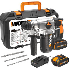 Worx WX392 Akku-Bohrhammer - 20V Profi Werkzeug - 3-in-1 Bohrer, Hammerbohrer & Meißel - Rechts- & linksdrehend und mit SDS-Plus Schnellspannbohrfutter - PowerShare kompatibel