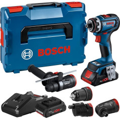 Bosch Professional 18 V sistēmas profesionālais 18 V akumulatora skrūvgriezis GSR 18V-90 FC (FlexiClick sistēma, 64 Nm liels griezes moments, bezsuku motors, 2 zobrati, komplektā ietilpst 2 x 4,0 Ah ProCore akumulatori, lādētājs, 4 uzgaļi, iesk.