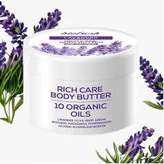 Biofresh Cosmetics Via Natural Lavender Body Cream 10 Organic Oils - ķermeņa sviests un ķermeņa losjons ar lavandas eļļu, olīveļļu, jojobas eļļu, mandeļu eļļu, argana eļļu, avokado, mitrinošs krēms, ādas kopšanas līdzekļi.