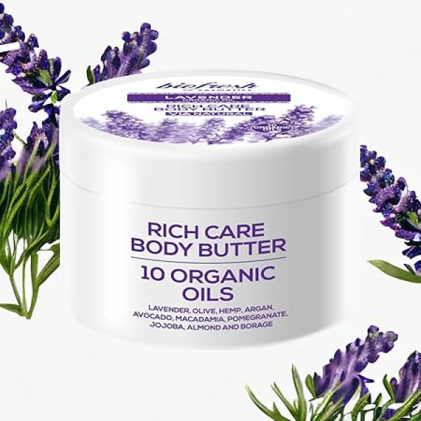 Biofresh Cosmetics Via Natural Lavender Body Cream 10 Organic Oils - ķermeņa sviests un ķermeņa losjons ar lavandas eļļu, olīveļļu, jojobas eļļu, mandeļu eļļu, argana eļļu, avokado, mitrinošs krēms, ādas kopšanas līdzekļi.