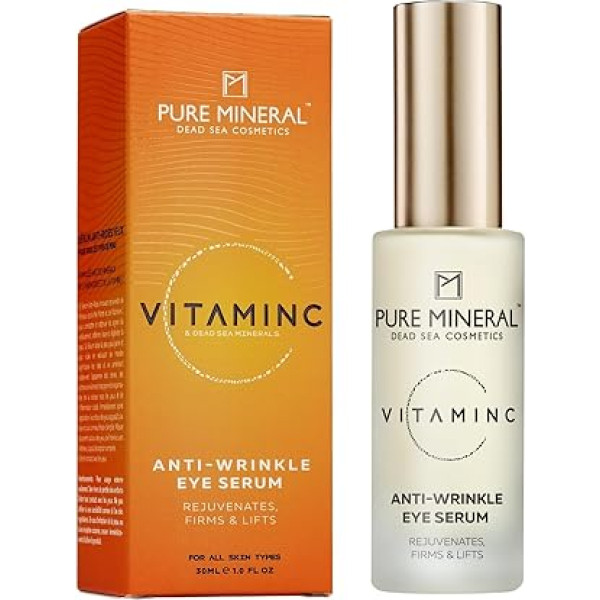 M Pure Mineral Dead Sea Cosmetics Pure Mineral Acu serums pret grumbām ar C vitamīnu un Nāves jūras minerāliem - Nostiprina un izlīdzina ādu - Bez silikoniem, sulfātiem un parabēniem - 30 ml