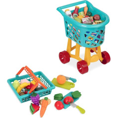 Battat Children's Shopping Trolley 60 Pieces with Toy Shopping Basket, Fruit and Vegetables for Cutting - Children's Kitchen, Play Kitchen, Shop Accessories from 3 Years