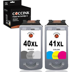 Coccink PG-40 XL CL-41 XL (1 Black, 1 Colour) Remanufactured Ink Cartridges Replacement for Canon 40 41 for Pixma iP1200 iP1600 iP1800 iP1900 iP2200 iP2500 iP2600 MP150 MP16 00 MP470 MX300 Printer