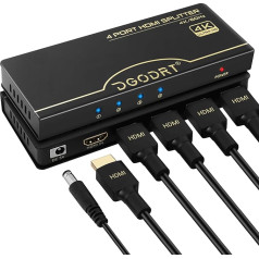 1x4 HDMI sadalītājs 4K 60Hz, 1 ieejas un 4 izejas audio video HDMI sadalītājs atbalsta 4K@60Hz, 3D, 1080P, HDCP, PS4 Xbox HDTV BLU-Ray DVD projektoram