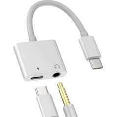 Adapteris no USB C uz Jack austiņu kabeli (2-in-1) austiņu 3,5 mm DAC audio austiņu lādētājs USB-C, saderīgs ar Huawei Xiaomi Redmi Google Samsung S21 Cable Double Plug Adapter Car AUX