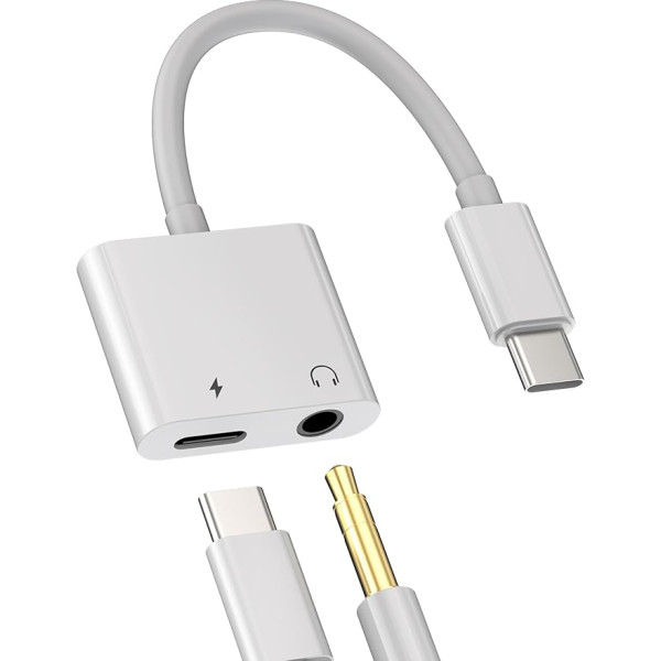 Adapteris no USB C uz Jack austiņu kabeli (2-in-1) austiņu 3,5 mm DAC audio austiņu lādētājs USB-C, saderīgs ar Huawei Xiaomi Redmi Google Samsung S21 Cable Double Plug Adapter Car AUX