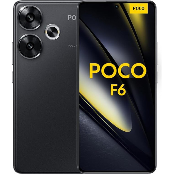 Poco F6 viedtālrunis, 12 + 512 GB mobilais tālrunis bez līguma, 120 Hz 6,67 collu Flow AMOLED, 50 MP OIS dubultā kamera, 5000 mAh, 90 W TurboCharge, Dual SIM, melns