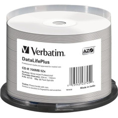 Verbatim CD-R AZO Wide Inkjet Printable 700 MB, 50er Pack Spindel, CD Rohlinge, 52-fache Brenngeschwindigkeit mit langer Lebensdauer, leere CDs bedruckbar, Audio CD Rohling