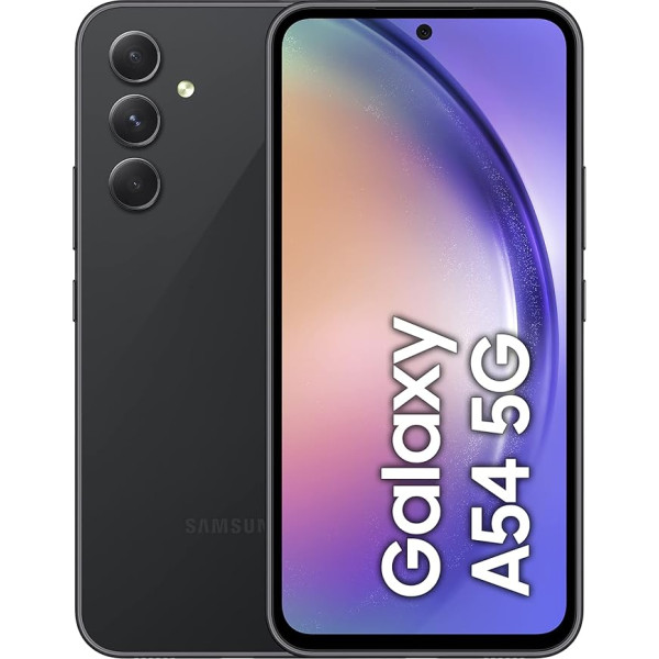 Samsung Galaxy A54 5G, Android viedtālrunis, 6,4 collu dinamiskais AMOLED displejs, 5000 mAh akumulators, 128 GB/8 GB RAM Mobilais tālrunis, lielisks grafīta krāsā -