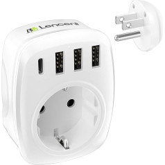 LENCENT ceļojuma adaptera adapteris America Germany Plug, no ES uz ASV, B tipa ceļojuma kontaktdakša ASV, Kanāda, Meksika, Taizeme, Taizeme, Sienas kontaktligzdas ar 3 USB/1 C tipa maiņstrāvas kontaktligzdas adapteri