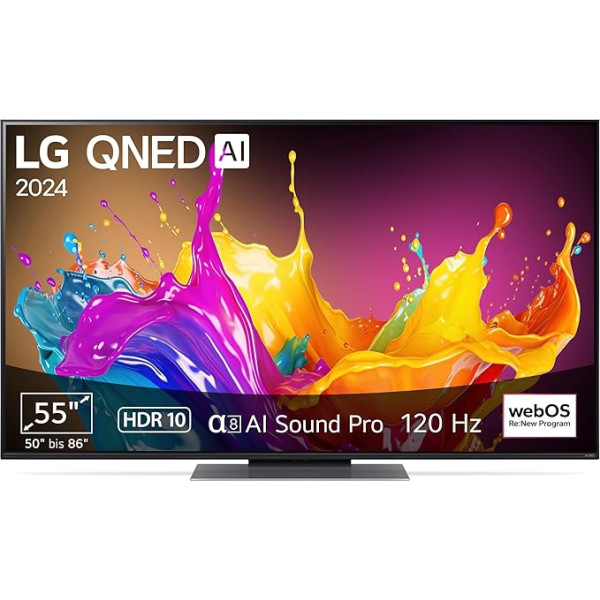 LG 55QNED86T6A televizors 55 collu (139 cm) QNED televizors (α8 4K AI procesors, webOS 24, HDR10, līdz 120 Hz) [2024. gada modelis]