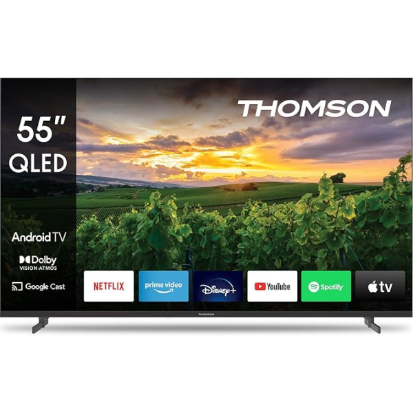 Thomson 55 collu (139 cm) QLED TV Smart Android TV (WLAN, HDR, trīskāršais DVB-C/S2/T2 uztvērējs, balss vadība) - 55QA2S13-2023