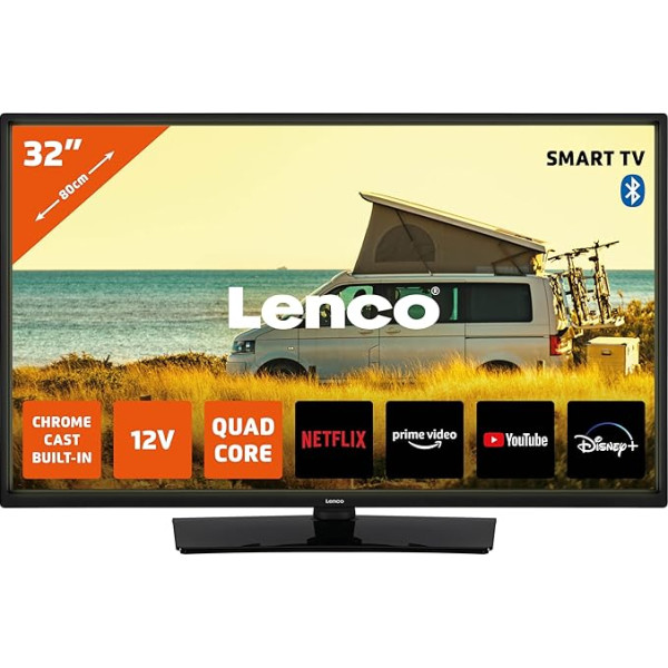 Lenco LED-3263BK (V2) - 32 collu Android Smart TV melns - izcili attēli, elastīga straumēšana un integrēts Chromecast - HD-Ready, HDR, WLAN, Bluetooth - ideāli piemērots mājās un ceļojumā