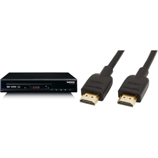 Lenco DVD-120 DVD atskaņotājs - HDMI un SCART savienotājs - USB atskaņošana, melns, DVD-120BK, kompakts un Amazon Basics - ātrgaitas kabelis, Ultra HD HDMI 2.0, ar audio atgriezenisko kanālu, 0,9 m