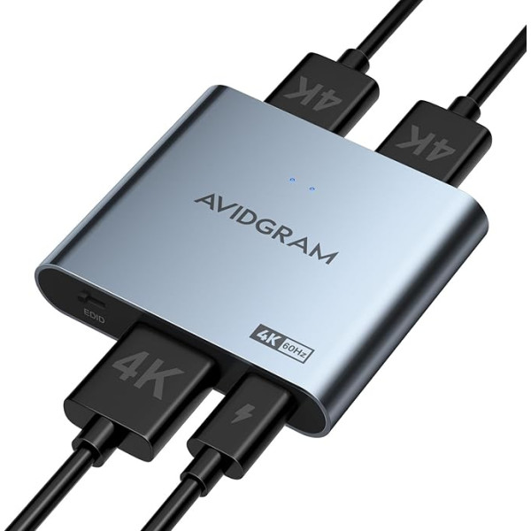 AVIDGRAM HDMI sadalītājs 1 in 2 Out 4K 60Hz 4:4:4, HDMI sadalītājs ar automātisko, kopēšanas un samazināšanas režīmu diviem identiskiem displejiem, atbalsta 1080p 120Hz HDR10, saderīgs ar PS4 Pro, Xbox, PS5