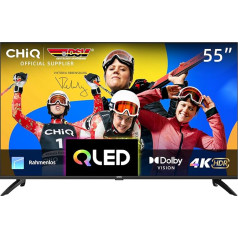 CHIQ U55QH7C 55 collu Smart TV ierīce, 4K QLED, Dolby Vision HDR10, bezrāmju dizains, darbojas ar Alexa, Netflix, Prime Video, Google Play, BT5.0, HDMI2.0, USB2.0, modelis 2023 Black